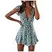 Produktbild Damen Minikleid A-Linie Elegant Blumenmuster Freizeitkleider V Ausschnitt Kurzarm Sommerkleid Strandkleid Frühling Partykleid Hemdkleid
