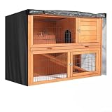 Doppeldecker Kaninchenstall Abdeckung 122 x 50 x 105 cm Wasserdichter Winterschutz mit transparenter Frontplatte Lüftungsschlitzen Schwarz 122 x 50 x 105 cm