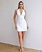 XinFSh Women's Sexy Halter Deep V Neck Bodycon Mini Dress Bow Tie Backless Party Club Going Out Short Dresses White