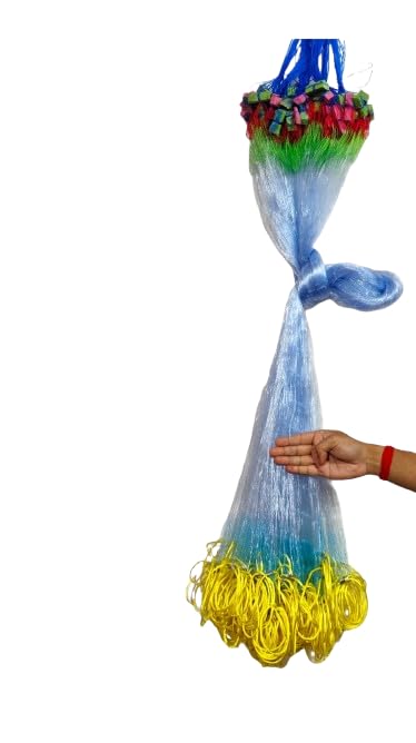 Mondal Store 4 Finger Gillnet Handmade Fishing Net | 80MM Mesh Size, Strong Nylon Monofilament | Heavy Sisha Lead Sinker | Sky Blue | Height 5 Feet, Length 50-60 Feet-image-7