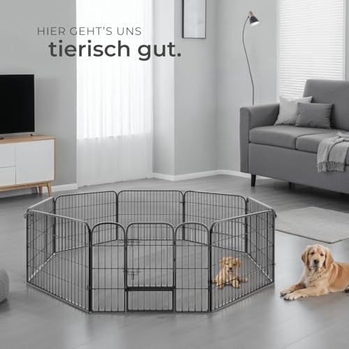 tectake Welpenauslauf 60 cm hoch, 8 Gitter, Welpenlaufstall, Freigehege, Tierlaufstall faltbar, Freilaufgehege, Hundelaufstall mit Tür, für Hunde, Katzen, Hasen, Meerschweinchen, Kleintiere - schwarz