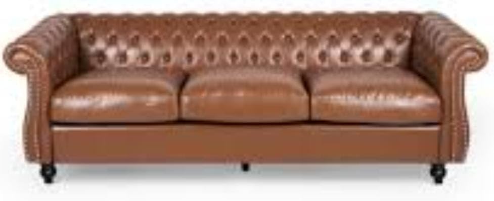 Image of Royale Curved Arm Tufted Three Seater Elegant Wooden Base Sofa in Wide Extravagant Fabric, Gives Luxurious Look for Home /Living Room /Office /Guest Room /Hotels