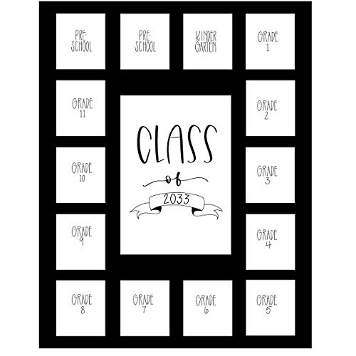 Image of Rustic Red Door Co. Class of 2033 Photo Mat (11 inch x 14 inch) Photo Collage Picture Frames Mat for School Pictures - No Frame Black Photo Mat from Pre - K to Graduation (15 Photos)