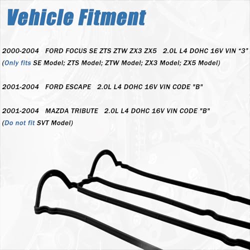 Image of AUCERAMIC VS50553R Engine Valve Cover Gasket Set Fit for 2000-2004 Ford Focus SE ZTS ZTW ZX3 ZX5 Escape, for Mazda Tribute 2.0L L4 DOHC 16V VS50314