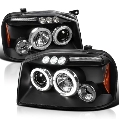 Spec-D Tuning Projector Headlights Black W/LED Halo Compatible with 2001-2004 Nissan Frontier, Left + Right Pair Headlamps Assembly