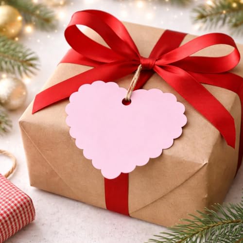 Image of CVANU Premium Gift Tags (120 Pcs) - 3 Designs Blank Hanging Tags with Pre-Punched Holes & Golden String for DIY Crafts| Gift Wrapping| Small Business & Labelling (Light Pink2)