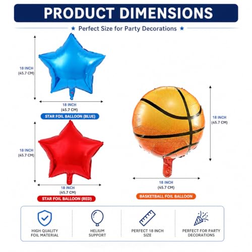 Image of Rozi Decoration Sport Theme Birthday Basketball Foil Balloons Set - 5 Pcs Basketball for Kids and Adults Party Celebration | Volleyball Theme Birthday Decoration