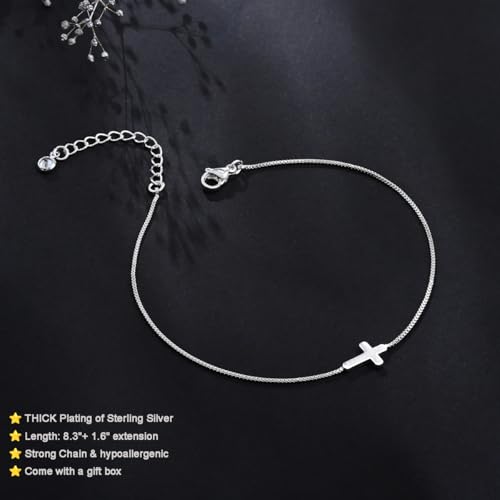 Image of Anklets for Women 14K Gold Plated Anklets Waterproof Ankle Bracelets for Women Silver Ankle Bracelet Layered Cross Satellite Bowknot Flower Pearl Beach Anklets Cute Jewelry Gift
