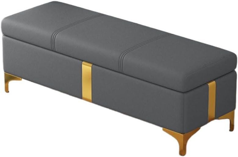 Storage Ottoman Bench PU Leather Benches End of Bed Bench with Titanium Alloy Stool Legs Upholstered Ottoman Bench with Storage Indoor Bench for Living Room Entryway(Dark Gray,40x40x45cm)