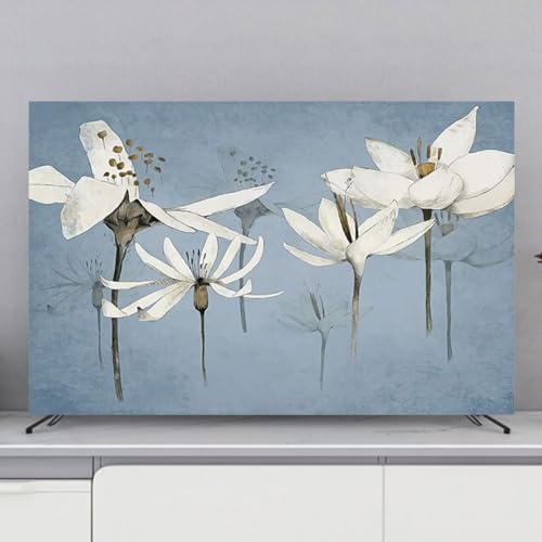 Indoor TV Screen Protector Cover for LCD LED T V Dust Cover Cloth Flower Printed Wall Mounted T V Dust Cover Type Indoor Living Room Decor(Size:65IN(W152xH92CM)