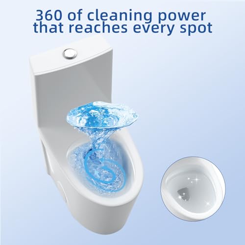 Inodoro de una pieza para baño, altura cómoda de 16 pulgadas, taza alargada con tapa de bloqueo inferior, asiento de cierre suave, sistema de doble descarga, descarga potente miniatura 6