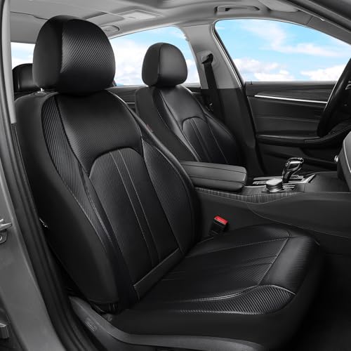 Image of Coverado Leather Car Seat Covers Front Seats & Carbon Fiber, Waterproof and Durable All Weather Protector, Universal Fit for SUV, Pickup Truck, Sedan, Automotive Vehicle Interior (Black)