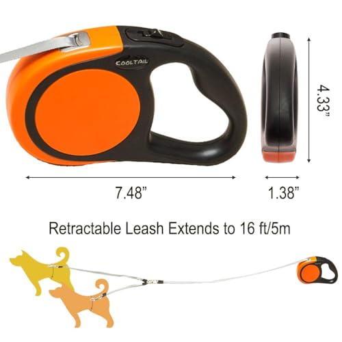 KOOLTAIL Doppelte, einziehbare Hundeleine – robuste, doppelköpfige 5 m ausziehbare Hundeleine für kleine, mittelgroße und große Hunde, Spaziergänge, 2 Hunde bis zu 50 kg