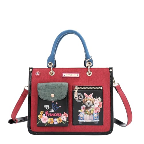 La Mejor Lista de Bolsas Nicole Lee Top 5. 45 Nico Lee Bolsa Cuadrada para Mujer, Estilo Family Year con Estampado de Mascotas, Mezclilla y Piel Vegana, Asa de Mano y Correa Ajustable, Bolsillos Frontales, Ideal para Uso...