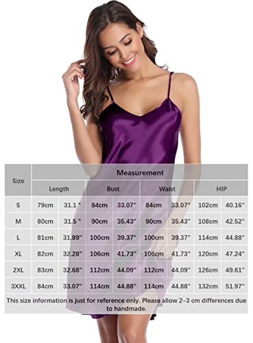 Vlazom Women Sexy Lingerie Satin Nightgown Silk Chemise Mini Slips V Neck Negligee Sleepwear With Adjustable Straps Dark Purple #TOP5