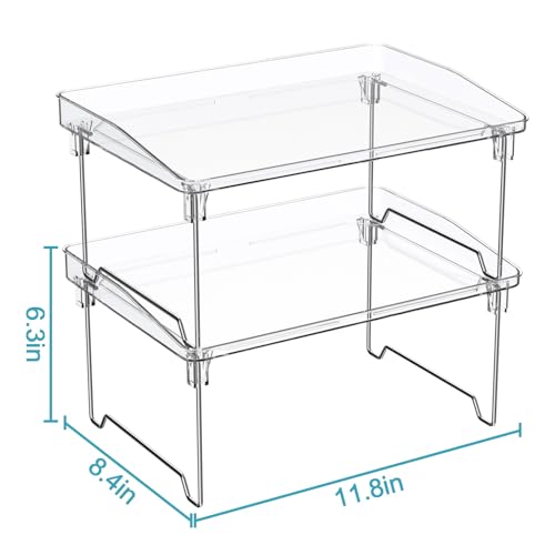 STARLATTA 2 Pcs Cabinet Organizer Shelf, Stackable Kitchen Counter Shelves, Spice Rack,Countertop Organizers, Clear Plastic Storage Shelves Rack for Makeup,Bathroom,Cupboard,Desk,Pantry Organization