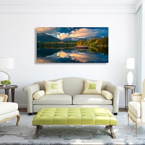 Image of Landscape Canvas Wall Art for Living Room Bedroom Office Large Nature Forest Lake Ship Scenery Wall Art Kitchen Pictures Modern Wall Decor Mural Paintings Artwork 20 * 40inch