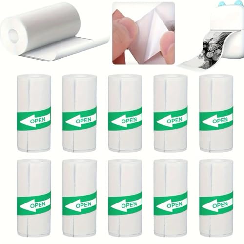Papel de impresión térmica para cámara – 10 rollos de 57 x 25 mm, papel autoadhesivo blanco, impresión sin tinta, ideal para mini impresora fotográfica infantil
