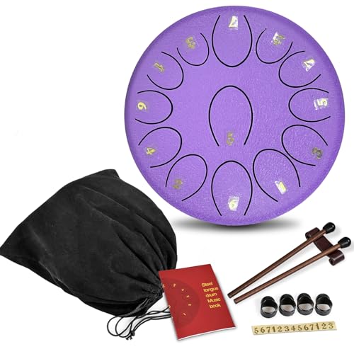 Steel Tongue Drum Musical Percussion Instrument, Rain Drum for Outside - Musician Gift for Family and Friends (lavender, 13 Notes 6.8 Inches)