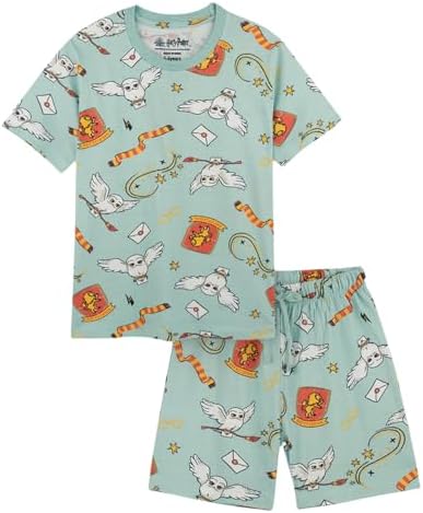 Nap Chief Unisex Cotton Printed Harry Potter Magic Pattern Co-Ord Set, T Shirt And Shorts For Casual Wear-Green-13-14 Years
