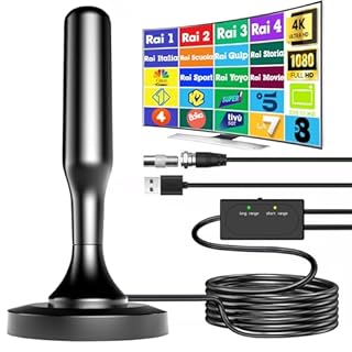 Yowrepu Antenna TV Portatile da Interno, Antenna TV Interna Amplificata Potente Supporto DVB-T2/4K/1080P, Antenne Digitale Terrestre Con Base Magnetica e Cavo Coassiale da 5m