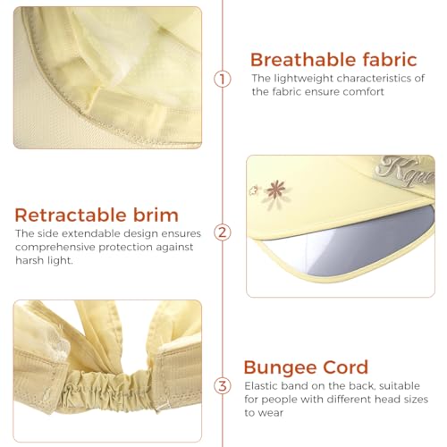 PALAY Women Cotton Sun Hats , Wide Brim Visor Hat , UV Sun Protection Golf Cap with Retractable Side Brim, Fashion Breathable Hat for Beach Fishing Tennis Running, Beige, Free Size