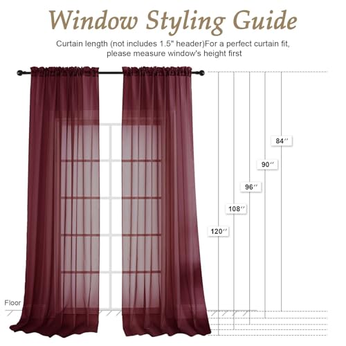 Image of OVZME Wine Bedroom Curtains 2 Panel Sets 90 Inch Length, 59 Inch Extra Wide Light Filtering Light Weight Soft Window Treatment Panels for Study Room Living Room Guest Room, 59Wx90L Inches