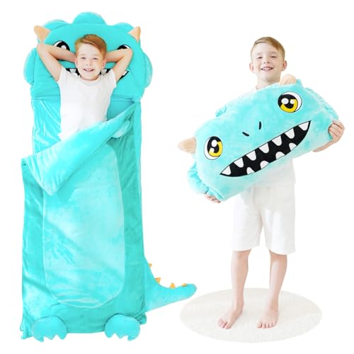 Image of Kid Sleeping Bag with Pillow - Larger Nap Mat - Plush Slumber Bag for Boys Girls Daycare Preschool Kindergarten Birthday Gift Travel Sleepover Ages 3-12 Years