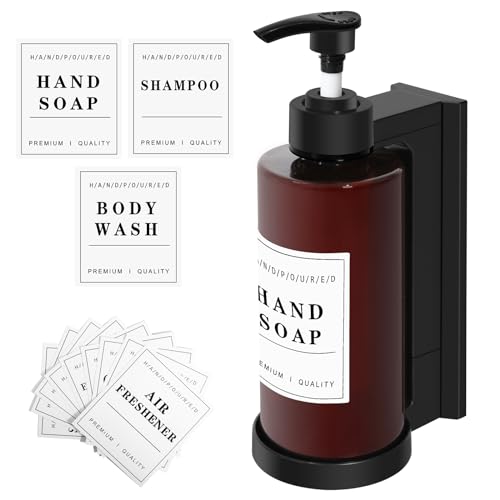 Distributeur de Savon Mural, 300ML Distributeur Shampoing et gel Douche, Distributeur Savon Salle de Bain avec étiquettes, Rechargeable Distributeur Savon...
