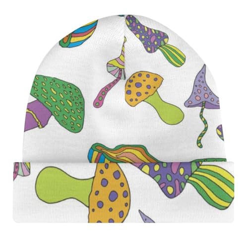 Trippy Art Mushroom Pattern Kids Beanie Hat for for Girls Boys Children Cap Winter Knitted Chemo Cancer Headwear Accessories Gifts Decoration Black4