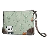 Bolso de mano de piel con diseño de panda de bosque para mujer, bolso de muñeca con correa desmontable, bolso de noche, cartera larga para boda, fiesta, viajes, negocios
