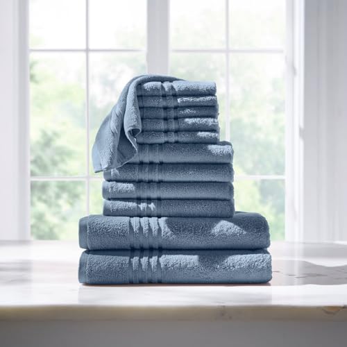 BrylaneHome 12 Piece Zero-Twist Bath Towel Set - Regatta Blue