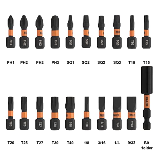 Railer 20Pc Screwdriver Bit Set - Premium S2 Steel 1 Inch Impact Driver 20-Piece Bit Set With A Storage Bit Holder & Carabiner #TOP1