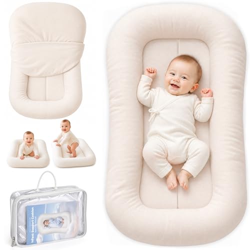 KEST NEST Infant Support Cushion - Breathable Cotton Baby Support Cushion for Babies 0-24 Months Portable Tummy Time Mat for Home & Travel Machine Washable Perfect Baby Registry Gift White
