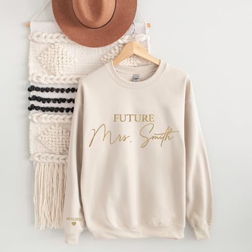 GODMERCH Custom Embroidered Future Mrs Sweatshirt - Personalized Mrs Hoodie, Honeymoon Crewneck, Bride Sweatshirts, Gift for Her, Bride to Be, Wedding, Engagement, Bachelorette Party, Bridal Shower3