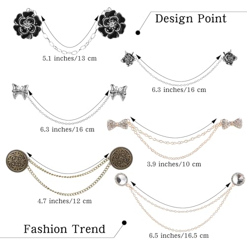 Image of Ptwola 6 Pcs Sweater Shawl Clip Chain Vintage Antique Retro Dresses Collar Holders Renaissance Style Rose Bowknot Brooch Flowers Cardigan Gold sliver Cloak Pin Decorations For Men Woman Girls
