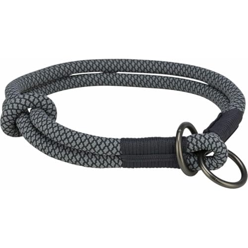 TRIXIE Soft Rope Zug-Stopp Halsband Größe L: Halsumfang 50 cm/13 mm in schwarz - stufenlos verstellbares Hundehalsband aus gewebtem Tau für Hunde, einfacher Verschluss - 1984701