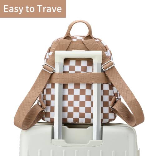 Image of Tanweibago Mini Nylon Women Backpacks,11L Small Ladies backpacks Casual Lightweight Women Shopping Travel Daypack (Checkered Brown)