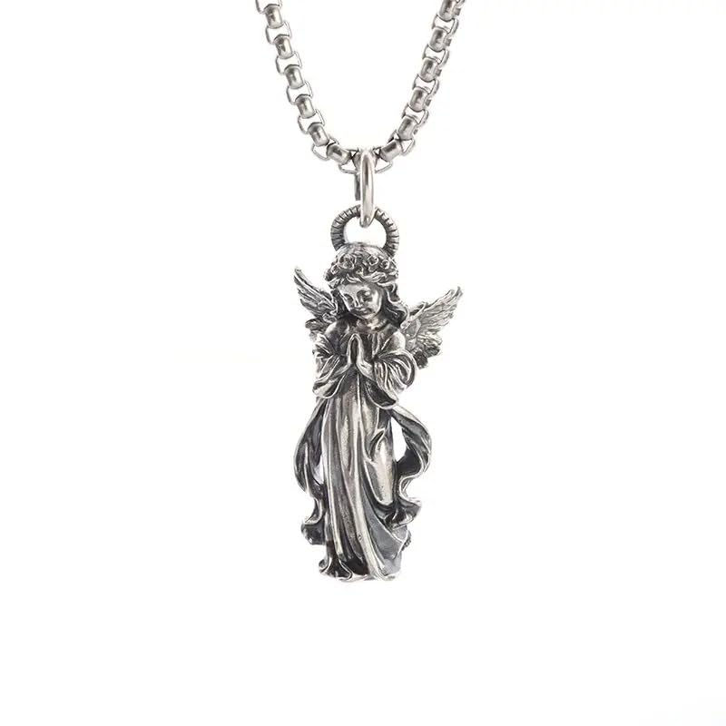 Collier d'ange en argent 925 pendentif aile rétro gravé - 6