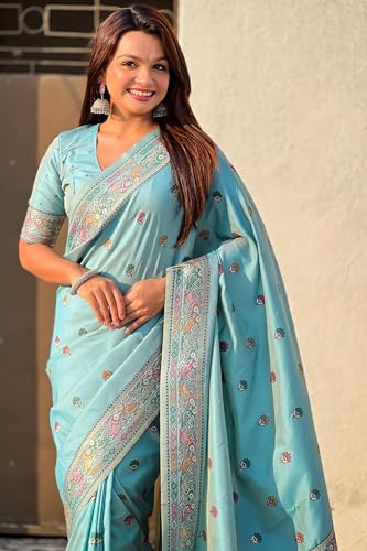Image of SGF11 Women's Kanjivaram Pure Soft Silk Saree With Unstitched Blouse Piece