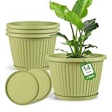 14-inch-Large-Planters-for-Outdoor-Plant，Plastic Indoor Flower Pots with Drainage Holes & Saucer，4 Packs Decorative Garden Pots for Plantfor Home Porch Decor