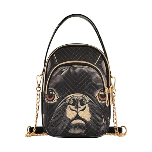 Cute Black Pug Sling Bag for Women, Small Shoulder Bag Crossbody Bag Purse with Chain Strap Top handle 5.91×3.15×8.27 Inches