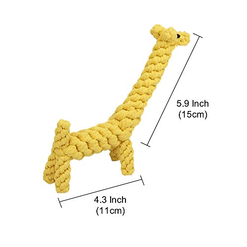 Vivifying Kauspielzeug für Welpen, aus Langlebiger Geflochtener Baumwolle Hundespielzeug Giraffe für Kleine Hunde Zahnreinigung (Gelb)
