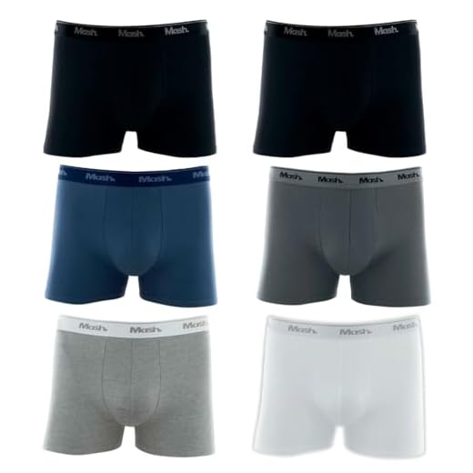 Kit 6 Cuecas Boxer Cotton Mash Elástico Exclusivo Masculino Adulto | 2 Pretas 1 Chumbo - 1 Azul - 1 Mescla Claro - 1 Branca | G