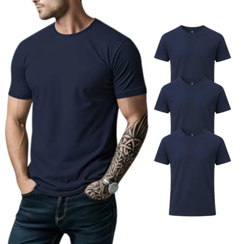 Image of Men's Premium 100% Cotton T-Shirt, Lightweight Short Sleeve Crew Neck Tee, Soft Breathable Summer Essential, Regular Fit