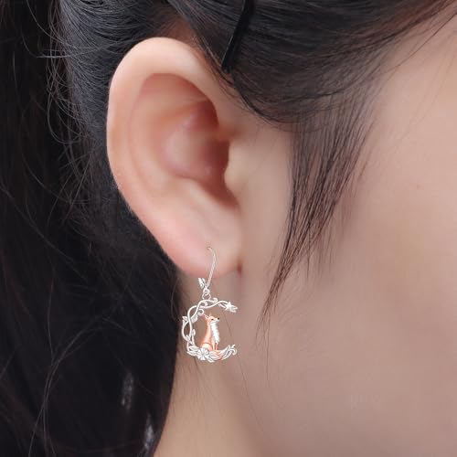 Fox Earrings for Women Dangle S925 Sterling Silver Rose Gold Fox Earrings Moon Star Cute Animal Gifts3