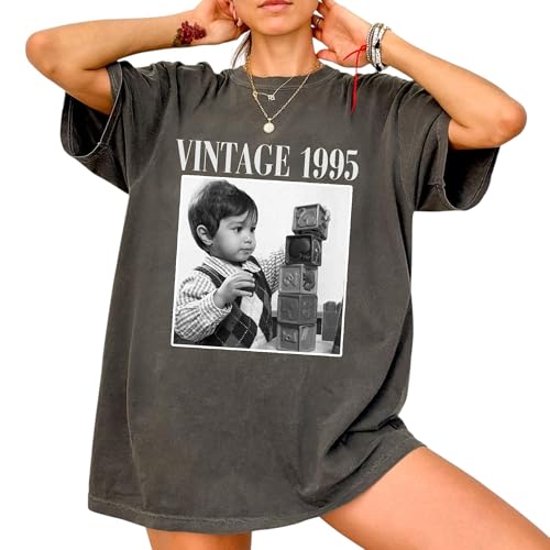 Custom Vintage Est 1995 Birthday Tshirt, Vintage 30th Birthday Photo and Year Shirt, Custom Shirt with Picture, Personalized 30th Birthday Gift Multi