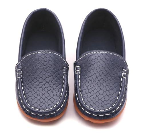 LONSOEN Toddler/Little Kid Boys Girls Soft Synthetic Leather Loafer Slip-On Boat-Dress Shoes/Sneakers Size 6 Toddler,Gray,SHF103 CN23 - Thumbnail 4