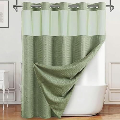 La mejor selección de Revestimientos de cortinas de ducha los más recomendados. 41 Cortina de Ducha para baño 182*182cm, Cortina de Baño Tela Impermeable, Cortina de ducha de gofre sin ganchos y broches con ventana superior transparente, Adecuado para el hogar,...