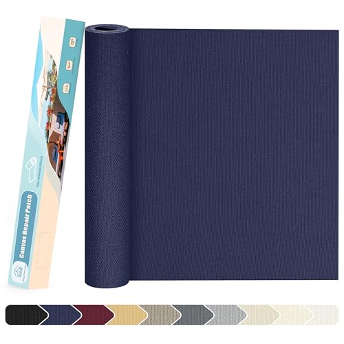 KING MOUNTAIN Canvas Repair Patch 16×30 Inch Self-Adhesive Waterproof Fabric Patch for Sofas, Tents, Furniture,Tote Bags, Car Seats (Dark Blue)